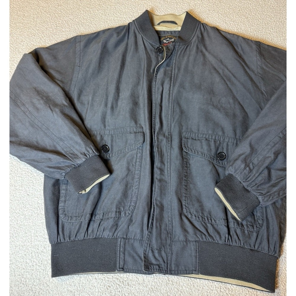 VTG Paul & Shark Yachting Silk Blend Bomber Jacket Mens L Full Zip Blue Nautical